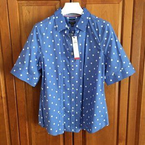 Talbot's NWT Blue with White Polka Dot Top 16
